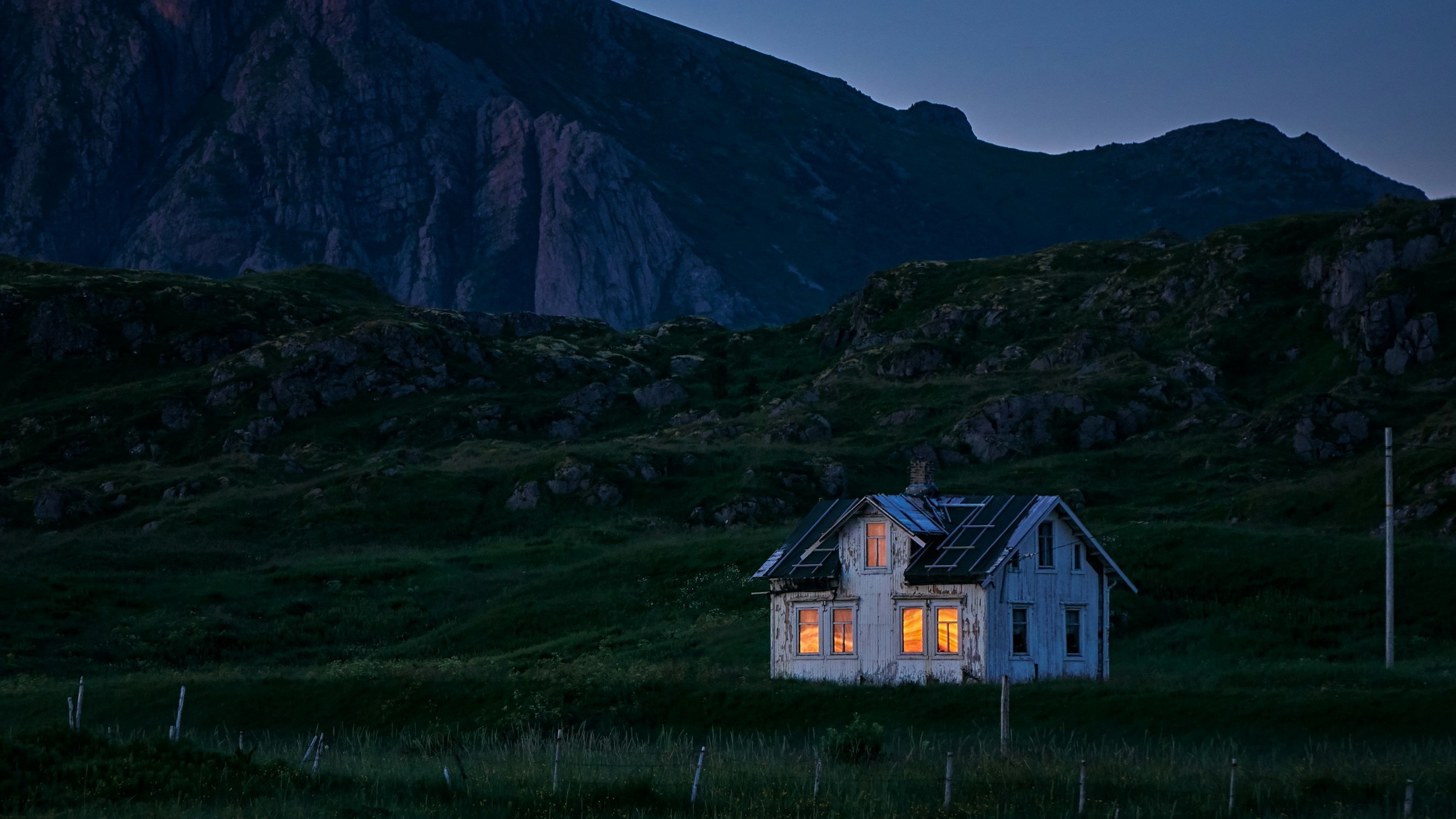 Mountains and forests with two cabins